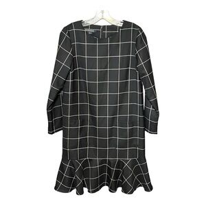 Pendleton Wool Plaid Dress Black White Ruffle Hem Long Sleeve Made In USA Size 4
